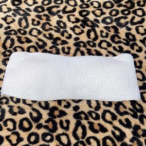 Lace-Up Smocked Bandeau Bikini Top